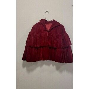 Vintage Unbranded Tiered Ruffle Shirt Cape Coat Deep Red  Victorian Classic S